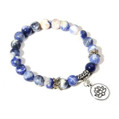 Crystal Lotus Pendant Gemstone Bead Bracelet