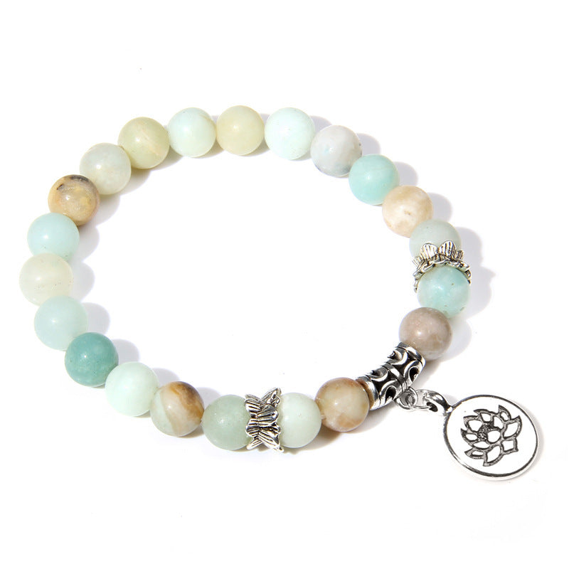 Crystal Lotus Pendant Gemstone Bead Bracelet