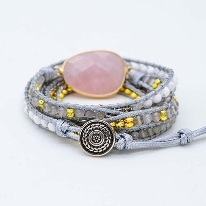 Egg-Shaped Powder Crystal Healing Yoga Bracelet Natural Stone Wax Rope Hand-Woven Bracelet