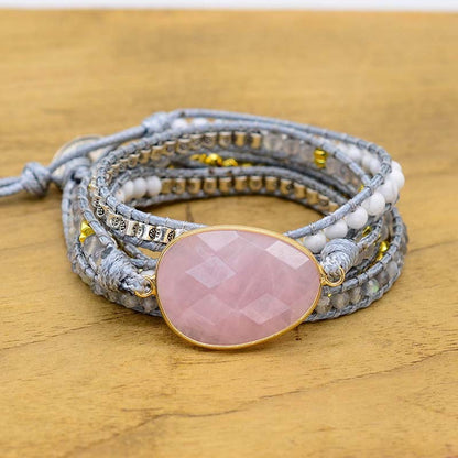 Egg-Shaped Powder Crystal Healing Yoga Bracelet Natural Stone Wax Rope Hand-Woven Bracelet