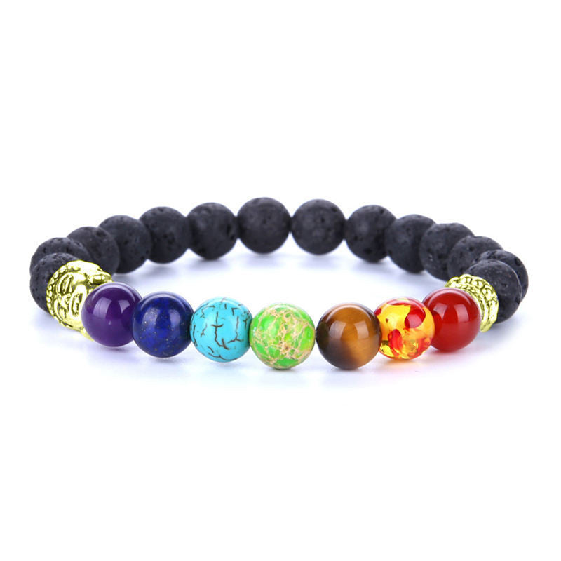 Natural Lava Stone 7 Color Amethyst Tiger Eye Bracelet