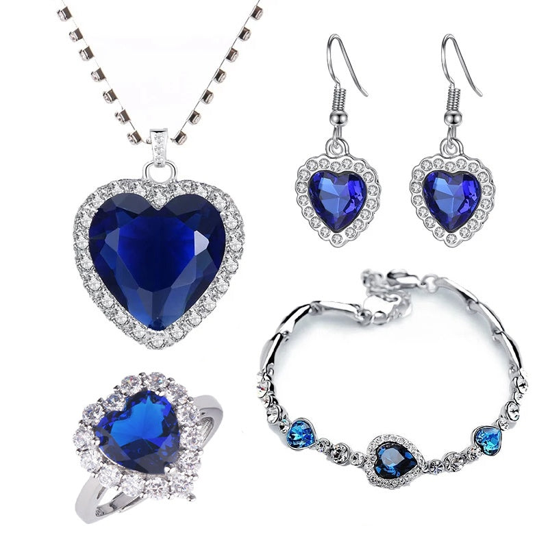 Ladies Love Blue Crystal Zircon Jewelry Set