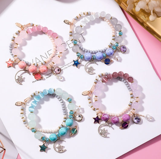 Stars Moon Cat Eye Crystal Multilayer Bracelet Women