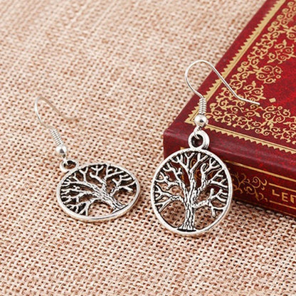 Fashion Natural Stone Tree Of Life Pendulum Pendant Earrings For Women Healing Alloy Round Circle Dangle Earring Party Jewelry