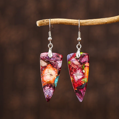 Colorful Emperor Stone Geometric Shaped Stone Earrings Triangle Temperament