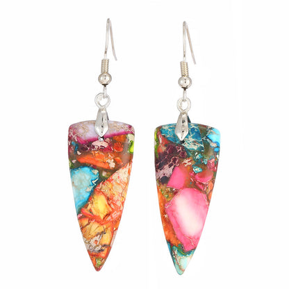 Colorful Emperor Stone Geometric Shaped Stone Earrings Triangle Temperament