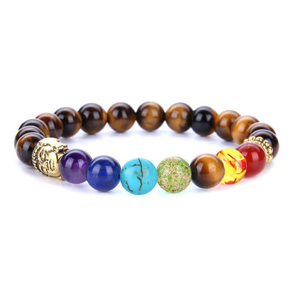 Natural Lava Stone 7 Color Amethyst Tiger Eye Bracelet