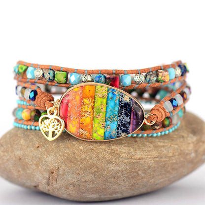 Seven Chakra Emperor Stone Leather Wrap Bracelet Bracelet Bohemian Friendship Bracelet