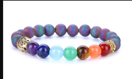 Natural Lava Stone 7 Color Amethyst Tiger Eye Bracelet